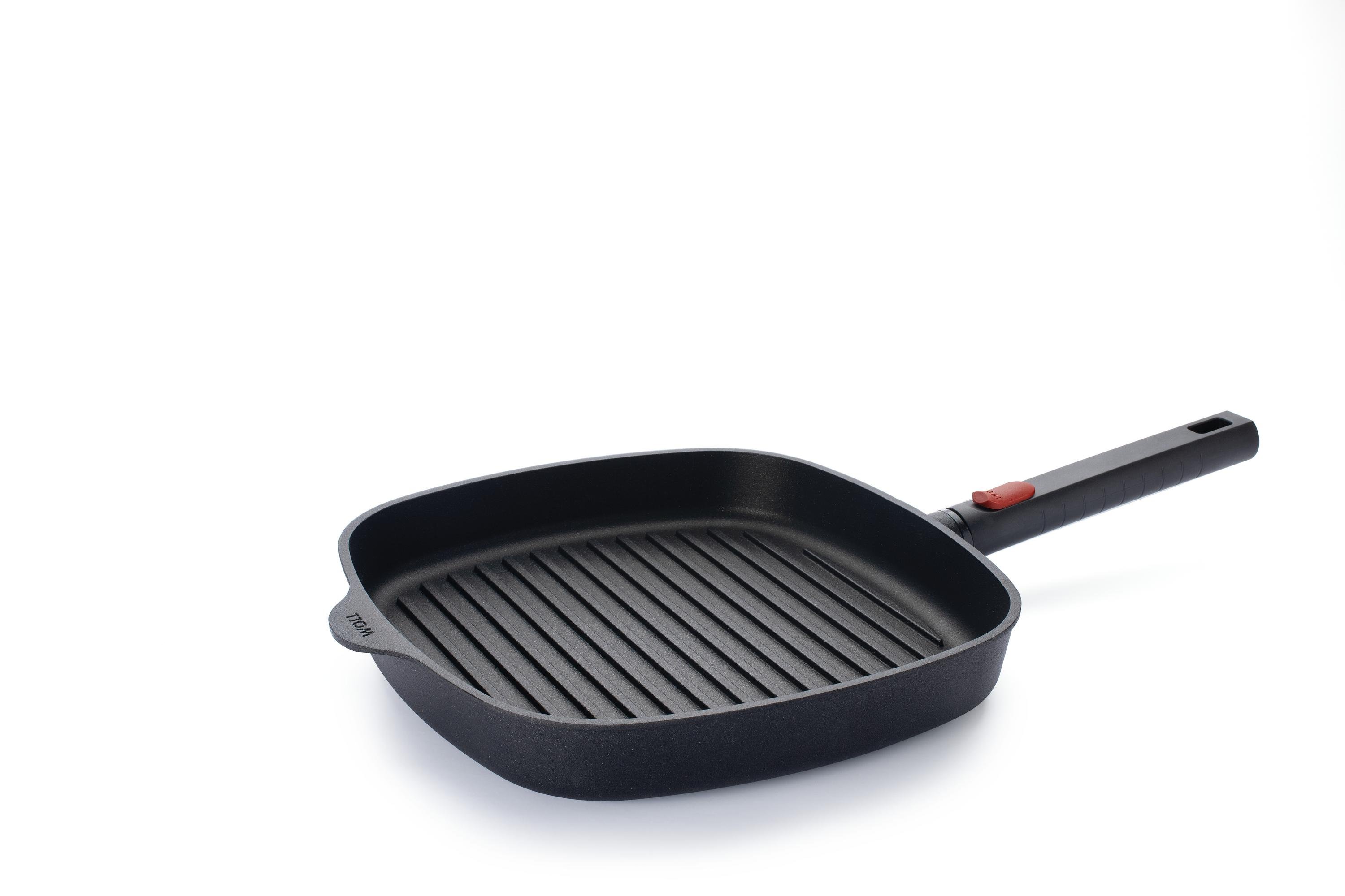 1628-1LCI_3Quarter Logic XR Guss-Steakpfanne, viereckig, mit Rillen | Phenolik - Abnehmbar | Alle Herdarten inkl. Induktion | 28x28cm