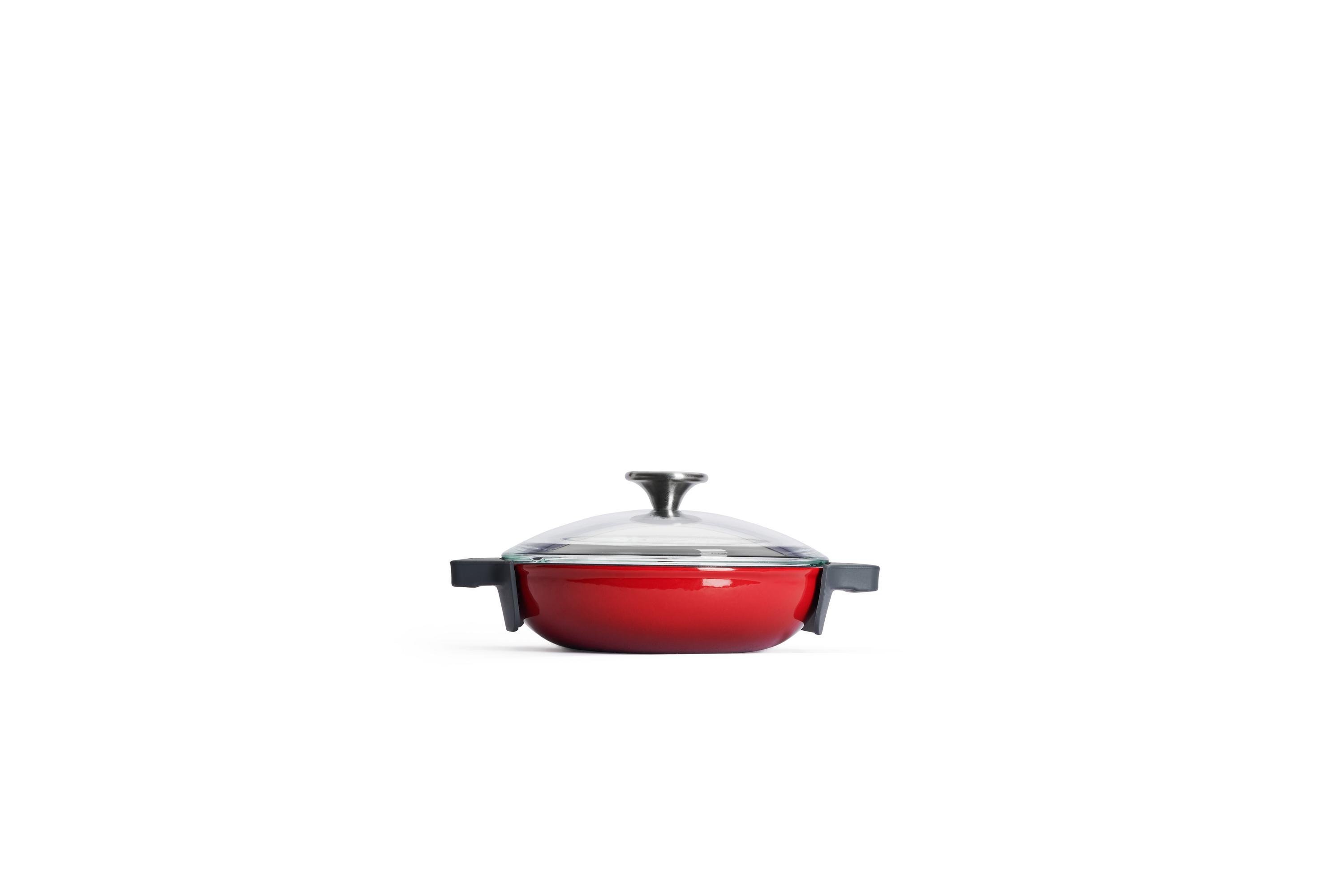 Iron Servierpfanne mit Glasdeckel Seitenansicht | 20cm | Alle Herdarten inkl. Induktion | Chili Red