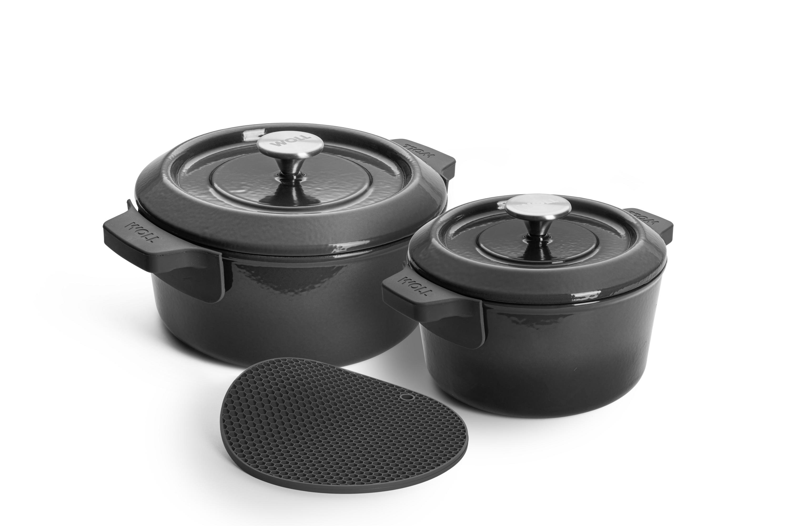 Iron Topf-Set, Ø 24 cm + 20 cm, mit Silikon-Untersetzer | Carbon Grey