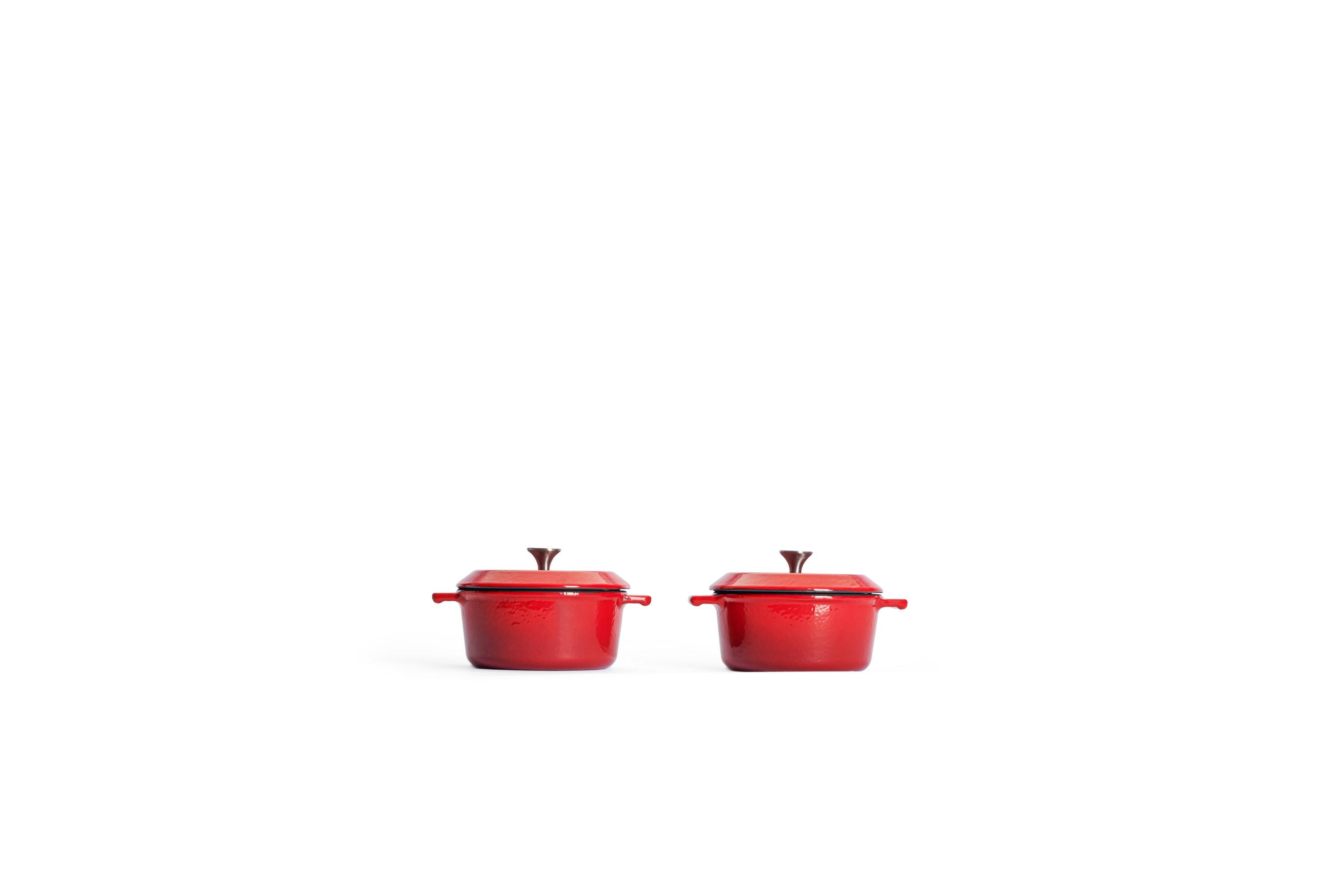 110CI-010_Double_Profil Iron Guss-Mini-Kasserolle mit Deckel, 2-tlg. Seitenansicht | Alle Herdarten inkl. Induktion | Chili Red | 10cm