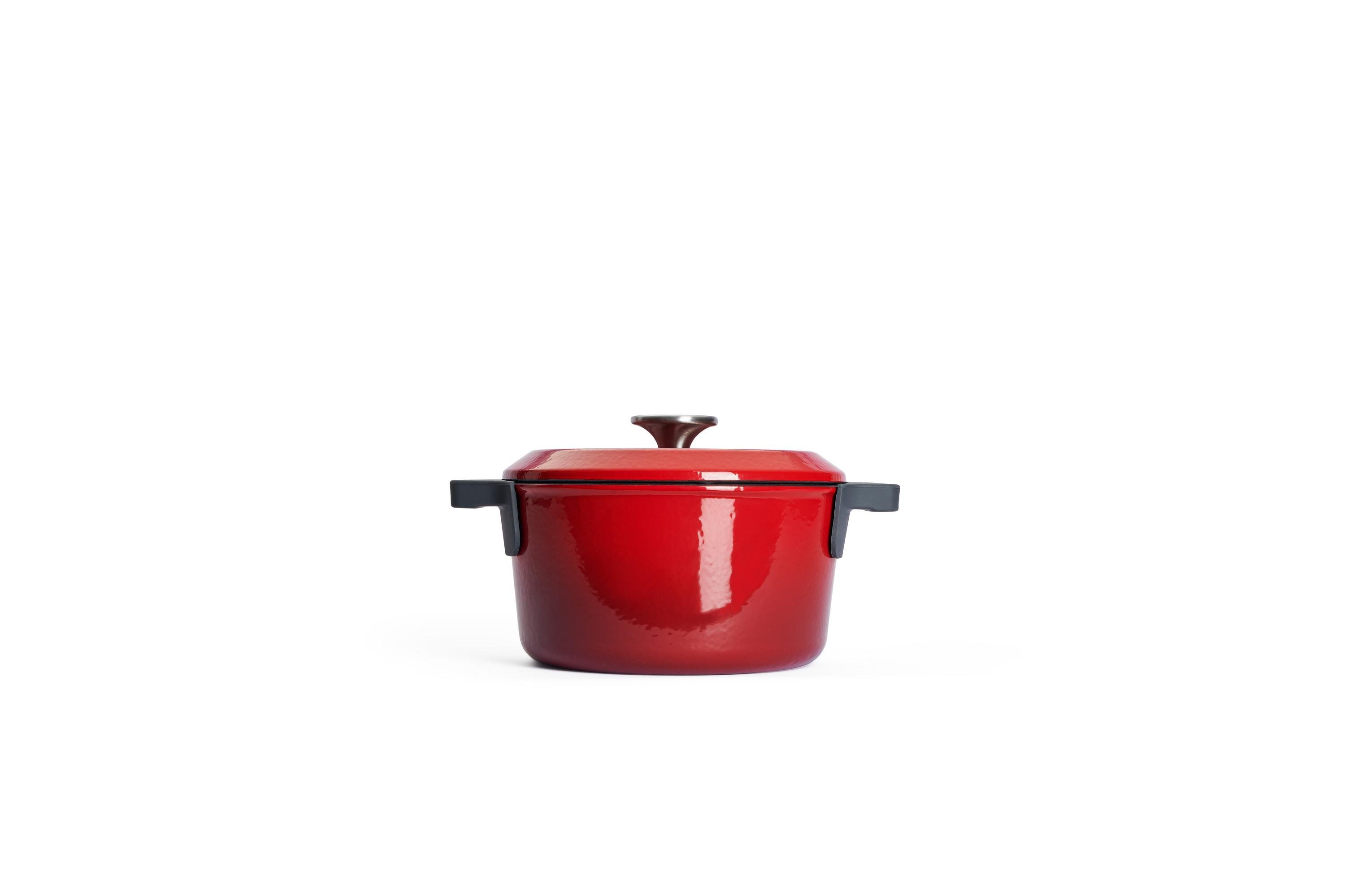 Iron Topf-Set, Ø 24 cm + 20 cm, mit Silikon-Untersetzer Seitenansicht | Chili Red